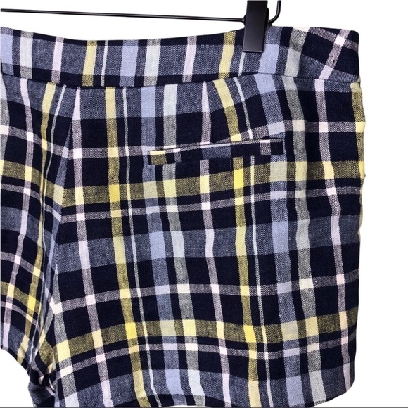 Joie Merci Plaid Linen Shorts Size 10 3 inch Blue Yellow - Picture 6 of 9